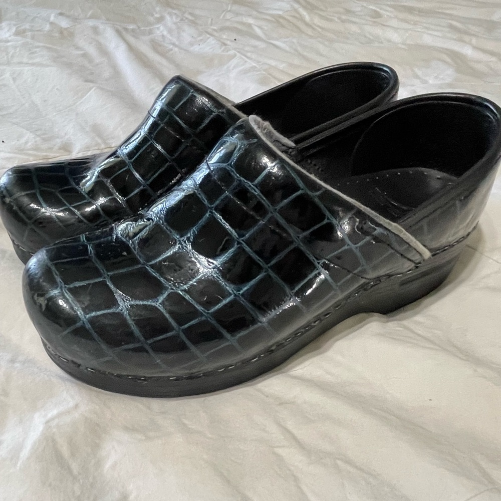 Dansko size 37. Blue and black print. Good used condition